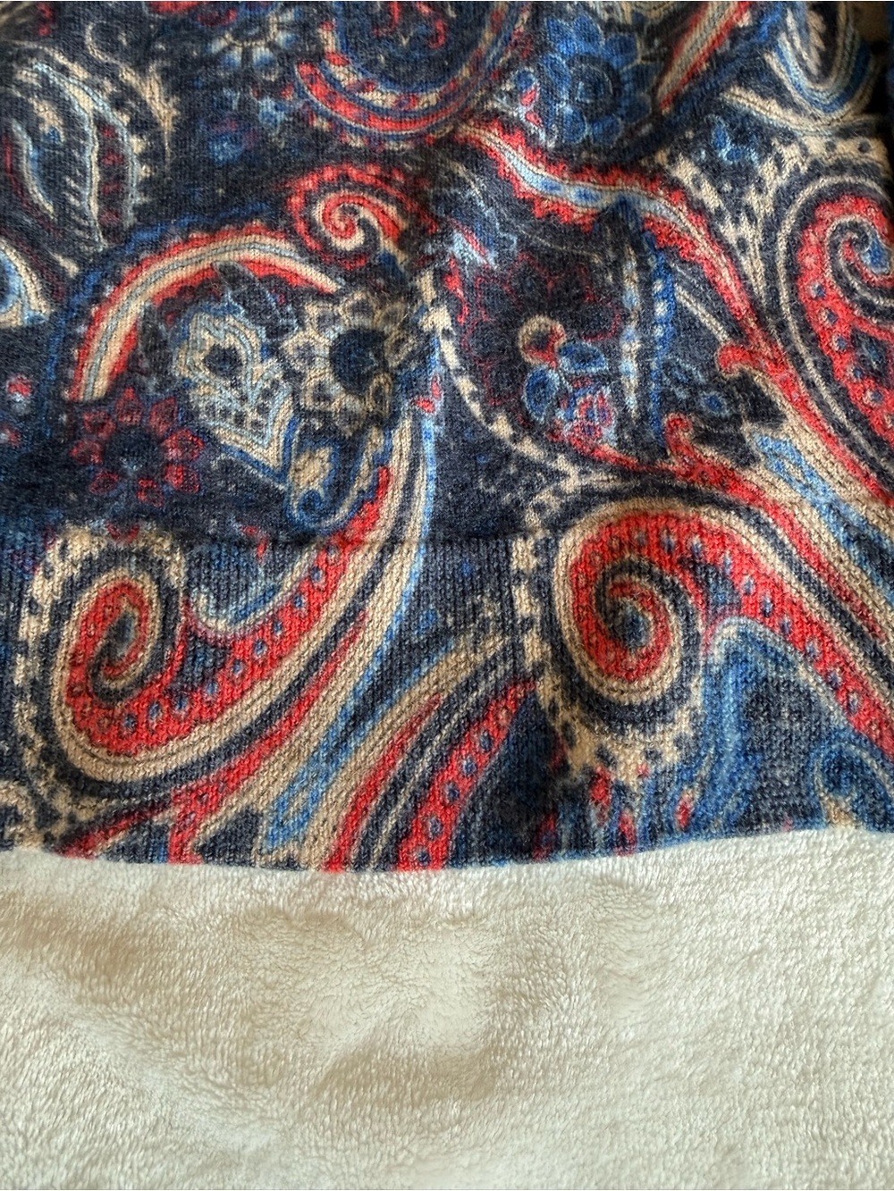 Talbots Classic Merino Wool Paisley Button Front Cardigan Sweater L Blue/Rose - Picture 9 of 13